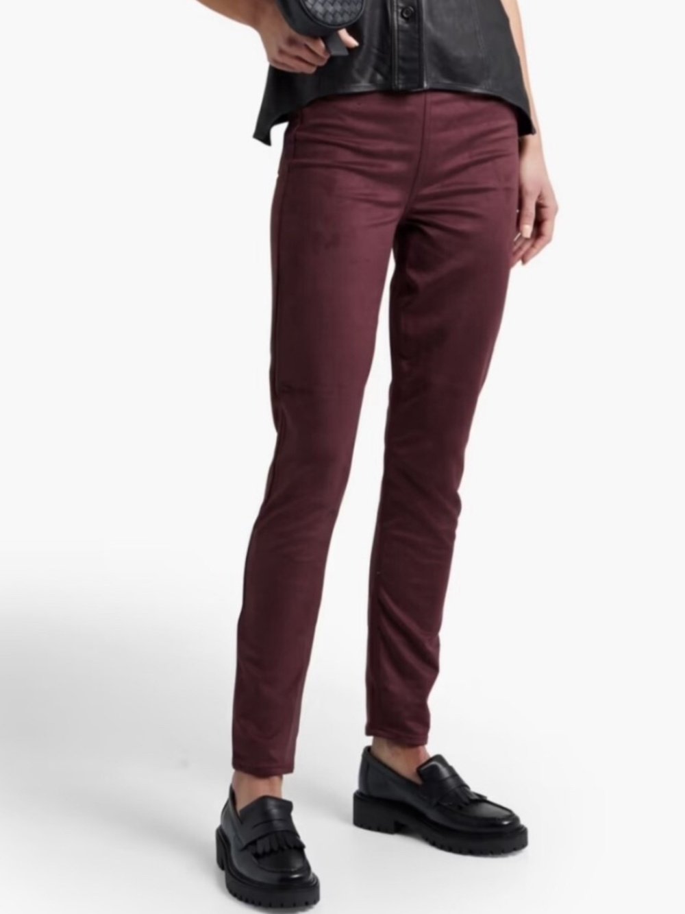 Burgundy Suede Skinny Pull-On Pants Leggings Women's Size S Rag & Bone New York